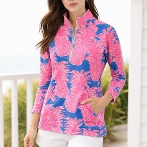 Lilly Pulitzer Skipper Popover Pineapple Print UPF 50+ Quarter Zip Pullover XXS